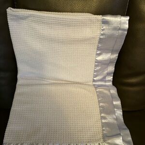 Crown & Ivy Baby Blanket 34”x46” Blue Waffle Weave Satin Trim